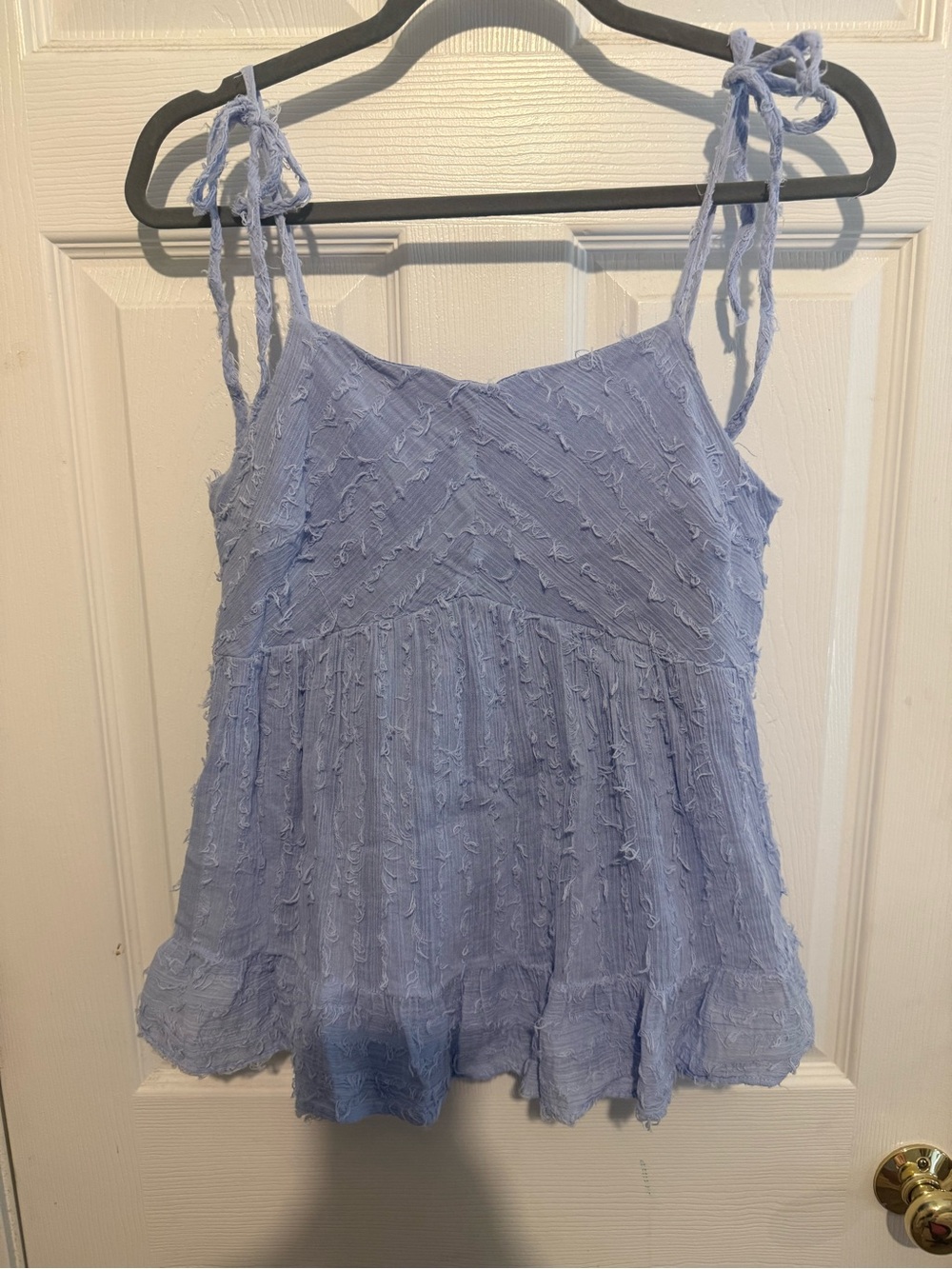 Tie-Shoulder Light Blue Textured Camisole - Women
